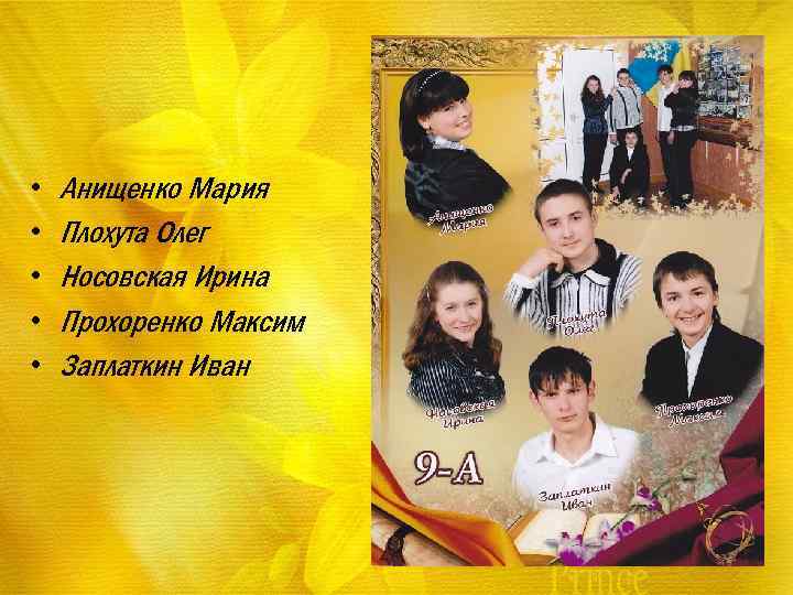  • • • Анищенко Мария Плохута Олег Носовская Ирина Прохоренко Максим Заплаткин Иван