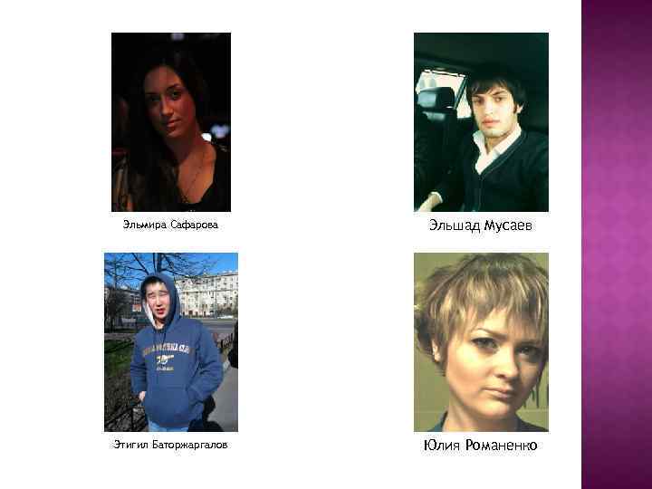 Эльмира Сафарова Эльшад Мусаев Этигил Баторжаргалов Юлия Романенко 