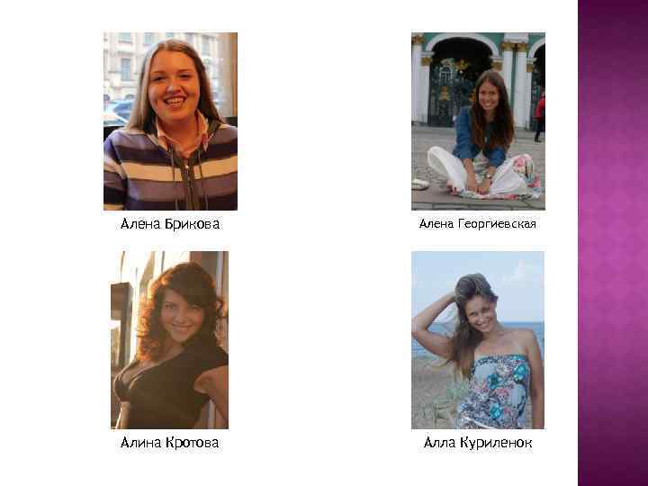 Алена Брикова Алена Георгиевская Алина Кротова Алла Куриленок 