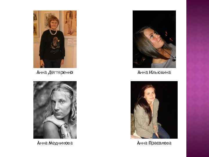 Анна Дегтяренко Анна Ильюхина Анна Медникова Анна Прасолова 