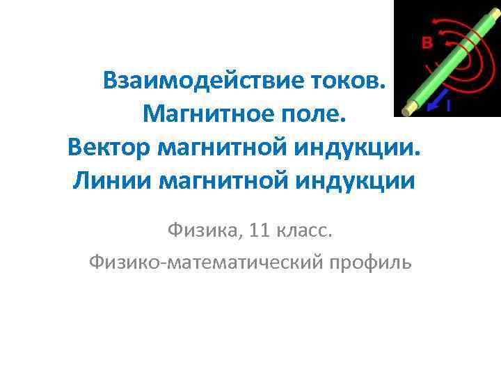 Взаимодействие токов. Магнитное поле. Вектор магнитной индукции. Линии магнитной индукции Физика, 11 класс. Физико-математический
