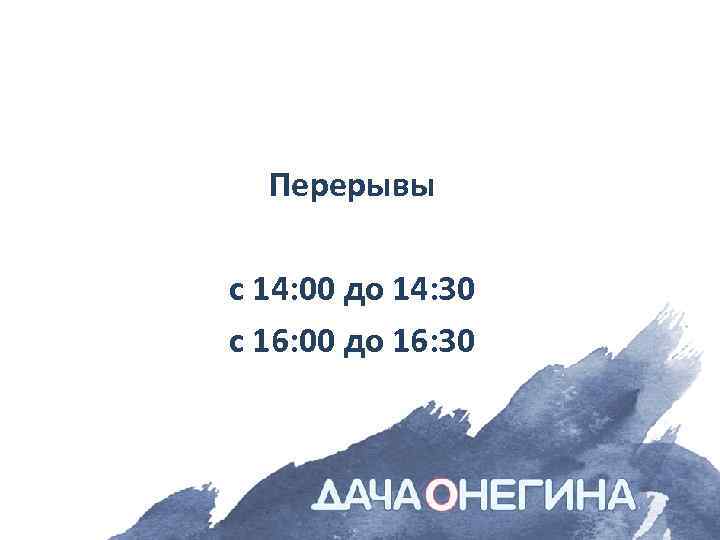 Перерывы с 14: 00 до 14: 30 с 16: 00 до 16: 30 