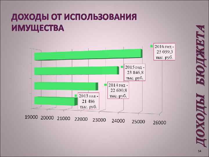 ДОХОДЫ БЮДЖЕТА ДОХОДЫ ОТ ИСПОЛЬЗОВАНИЯ ИМУЩЕСТВА 14 