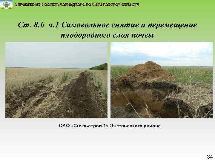 УПРАВЛЕНИЕ РОССЕЛЬХОЗНАДЗОРА ПО САРАТОВСКОЙ ОБЛАСТИ Ст. 8. 6 ч. 1 Самовольное снятие и перемещение