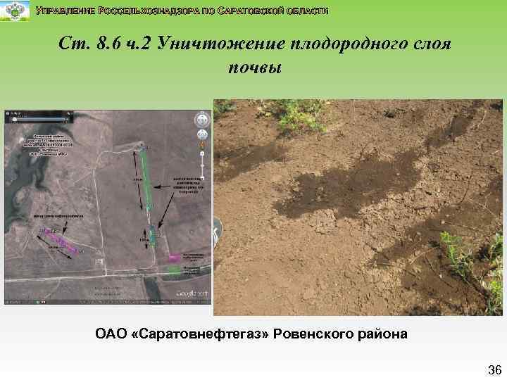 УПРАВЛЕНИЕ РОССЕЛЬХОЗНАДЗОРА ПО САРАТОВСКОЙ ОБЛАСТИ Ст. 8. 6 ч. 2 Уничтожение плодородного слоя почвы.