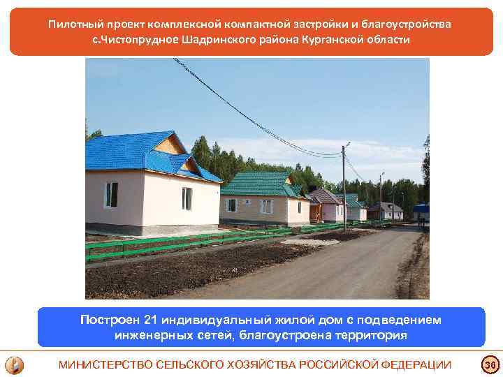 Пилотный проект комплексной компактной застройки и благоустройства с. Чистопрудное Шадринского района Курганской области Построен