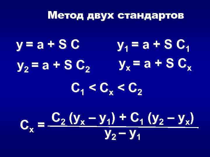 Метод двух стандартов y = a + S C y 2 = a +