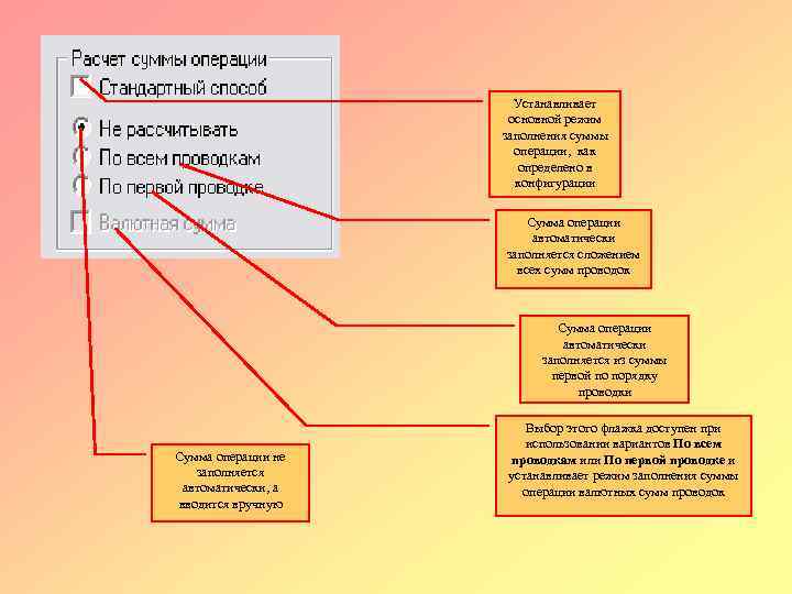 Устанавливает основной режим заполнения суммы операции, как определено в конфигурации Сумма операции автоматически заполняется