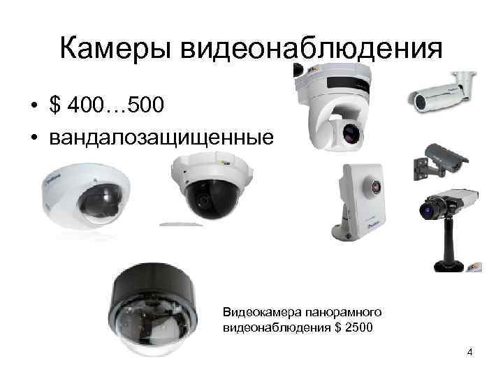 Камеры видеонаблюдения • $ 400… 500 • вандалозащищенные Видеокамера панорамного видеонаблюдения $ 2500 4