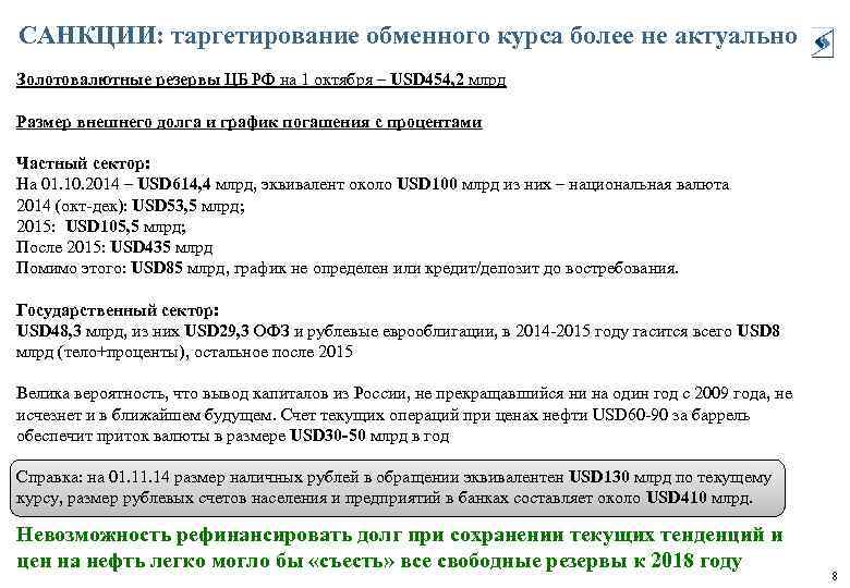 САНКЦИИ: таргетирование обменного курса более не актуально Золотовалютные резервы ЦБ РФ на 1 октября