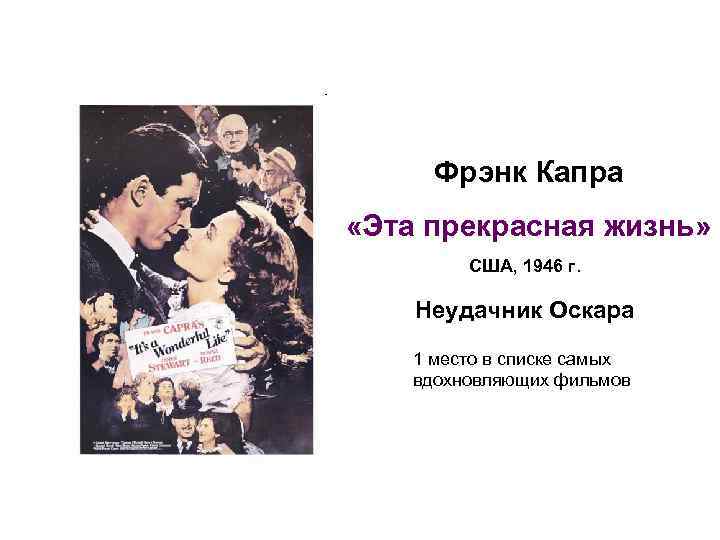Фрэнк Капра «Эта прекрасная жизнь» США, 1946 г. Неудачник Оскара 1 место в списке
