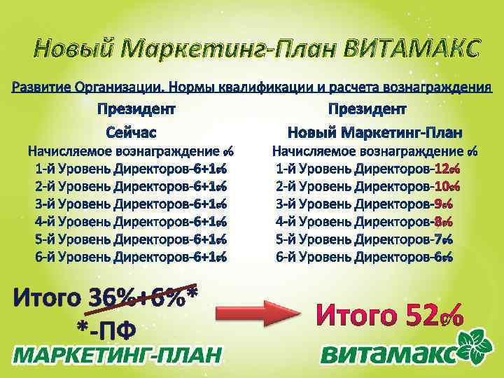 Витамакс маркетинг план