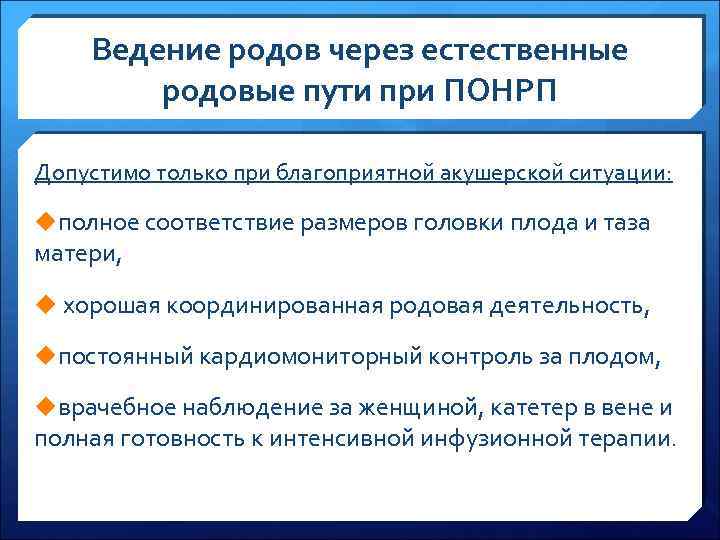 План ведения родов через естественные родовые пути