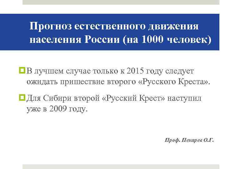 Прогноз естественного движения населения России (на 1000 человек) В лучшем случае только к 2015