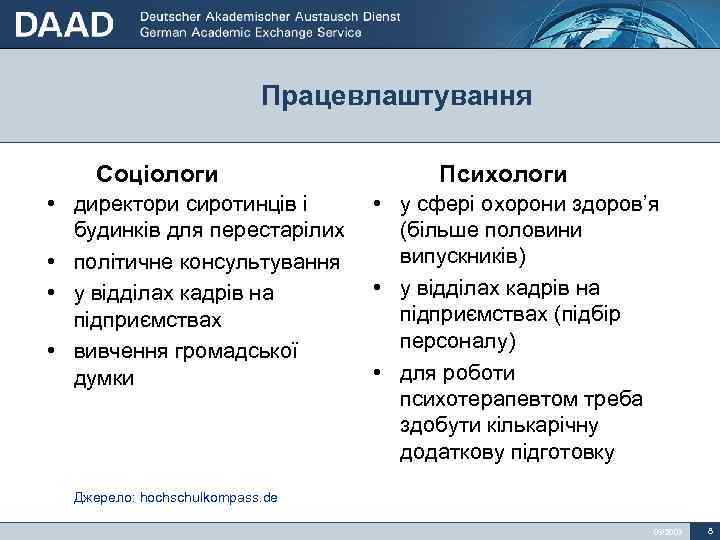 П Працевлаштування Соціологи • директори сиротинців і будинків для перестарілих • політичне консультування •
