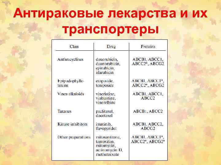 Антираковые лекарства и их транспортеры 