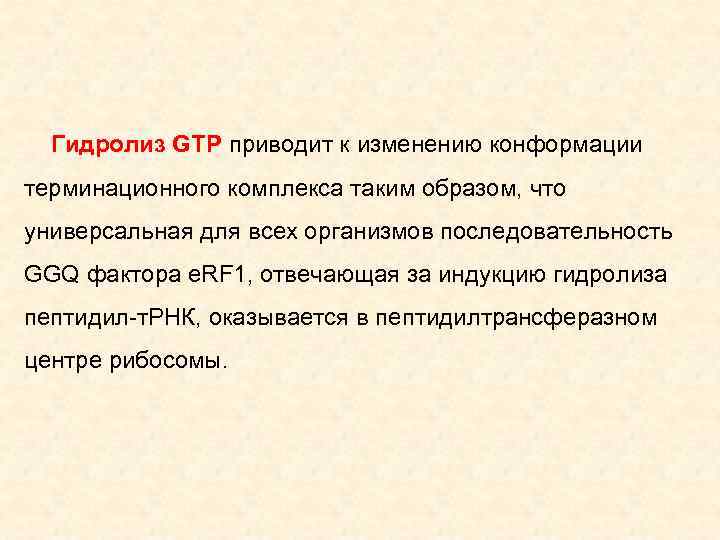 Гидролиз GTP приводит к изменению конформации терминационного комплекса таким образом, что универсальная для всех