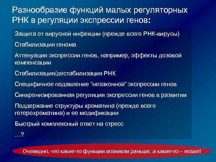 Разнообразие функций малых регуляторных РНК в регуляции экспрессии генов: Защита от вирусной инфекции (прежде