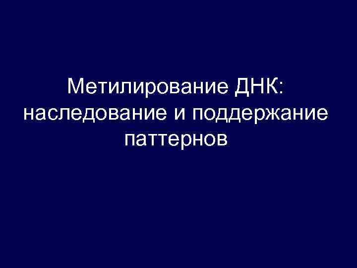 Метилирование ДНК: наследование и поддержание паттернов 