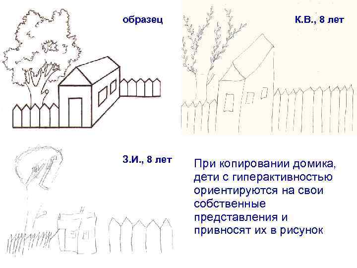 образец З. И. , 8 лет К. В. , 8 лет При копировании домика,