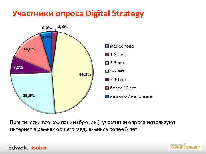 Участники опроса Digital Strategy Практически все компании (бренды) -участники опроса используют интернет в рамках