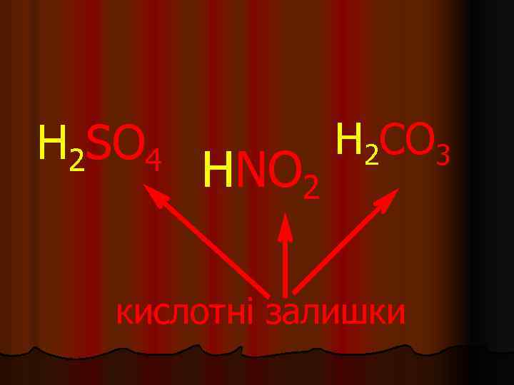 H 2 SO 4 HNO 2 H 2 CO 3 кислотні залишки 