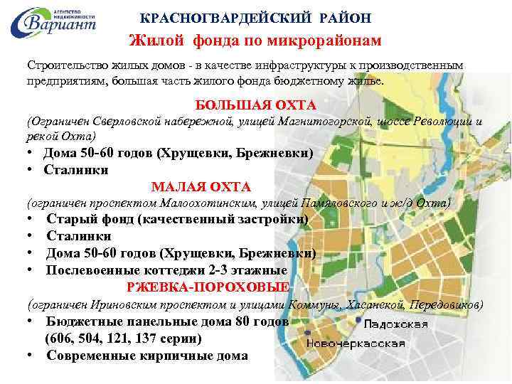 КРАСНОГВАРДЕЙСКИЙ РАЙОН Жилой фонда по микрорайонам Строительство жилых домов - в качестве инфраструктуры к