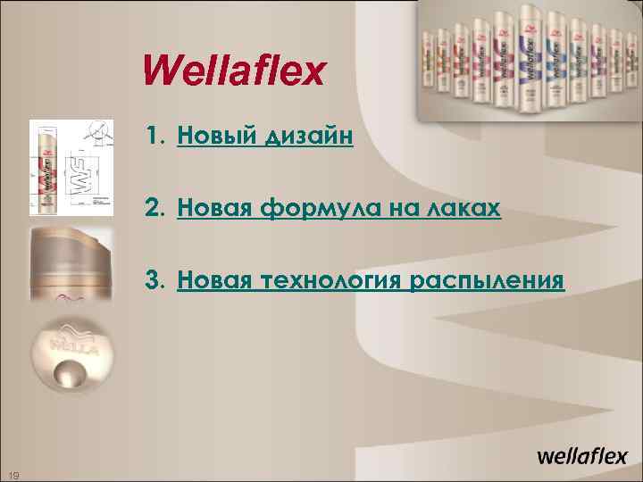 Wellaflex 1. Новый дизайн 2. Новая формула на лаках 3. Новая технология распыления 19