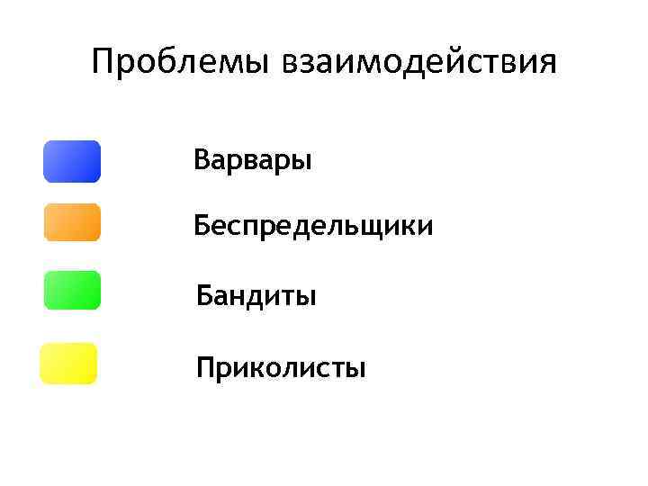 Проблемы взаимодействия Варвары Беспредельщики Бандиты Приколисты 
