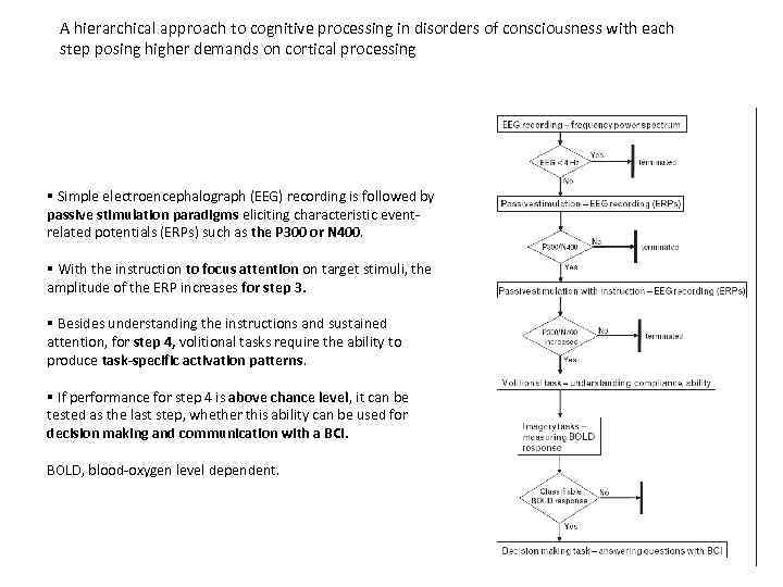 A hierarchical approach to cognitive processing in disorders of consciousness with each step posing