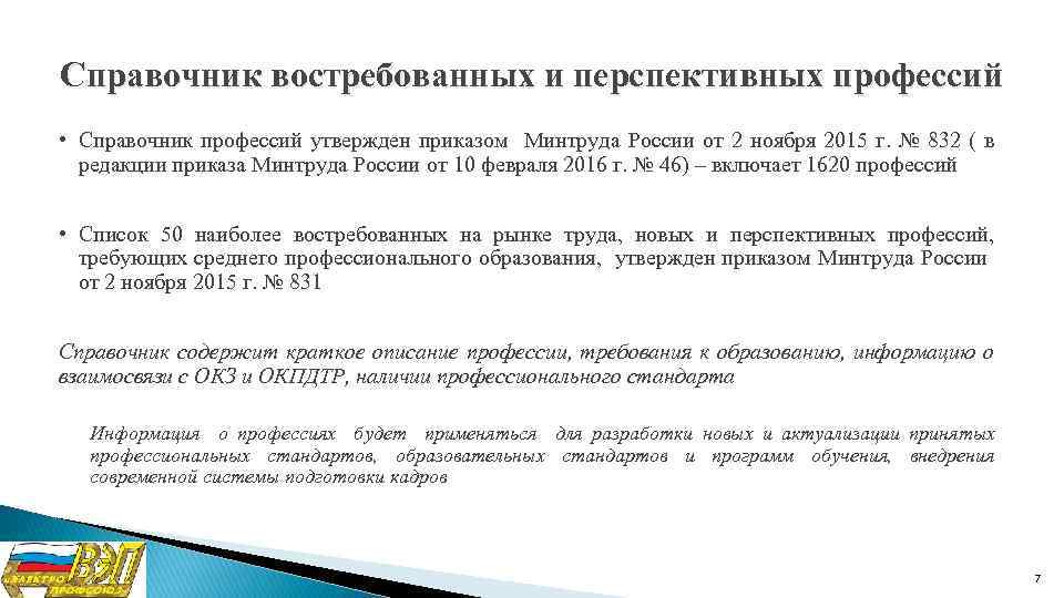 Справочник востребованных и перспективных профессий • Справочник профессий утвержден приказом Минтруда России от 2