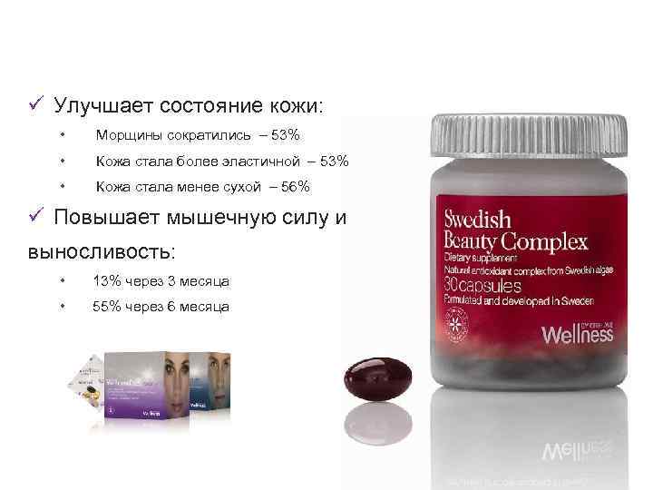Шведский бьюти-комплекс ü Улучшает состояние кожи: • Морщины сократились – 53% • Кожа стала