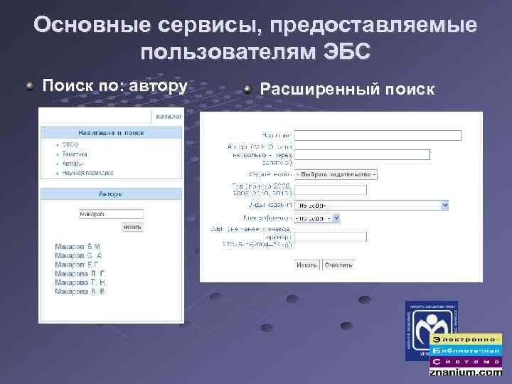 Сервис главная. Основные сервисы ЭБС для пользователей.
