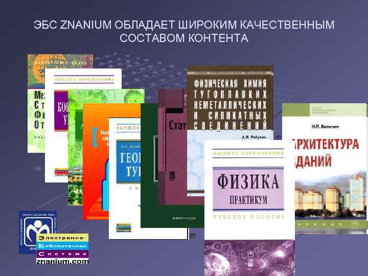 ЭБС ZNANIUM ОБЛАДАЕТ ШИРОКИМ КАЧЕСТВЕННЫМ СОСТАВОМ КОНТЕНТА 