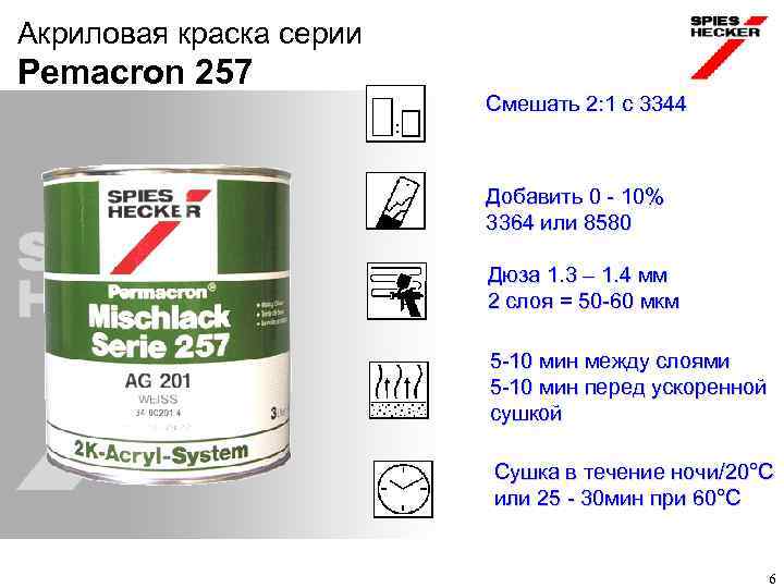 Акриловая краска серии Pemacron 257 Смешать 2: 1 с 3344 Добавить 0 - 10%