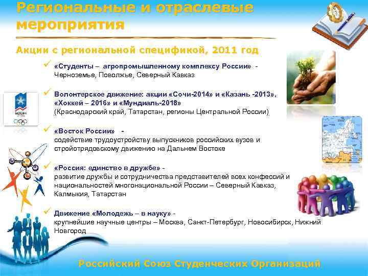 Региональные и отраслевые мероприятия Акции с региональной спецификой, 2011 год ü «Студенты – агропромышленному