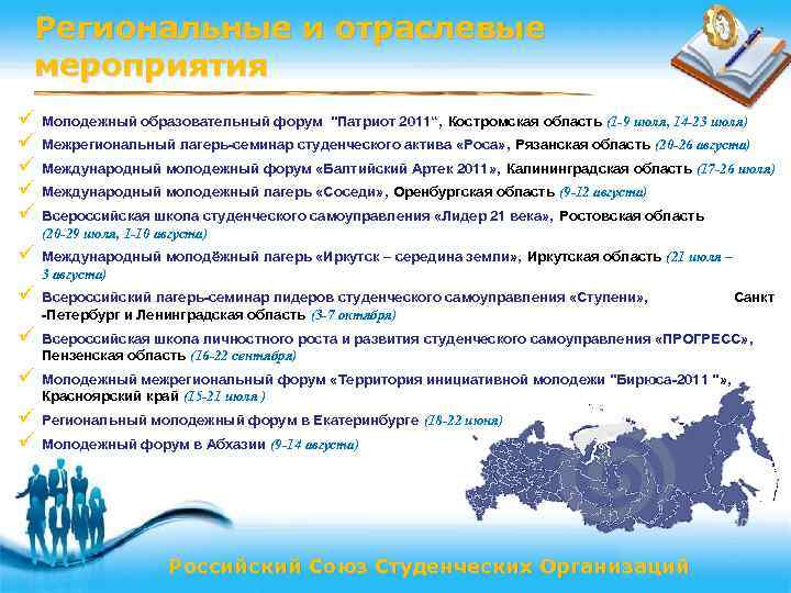 Региональные и отраслевые мероприятия ü ü ü Молодежный образовательный форум 