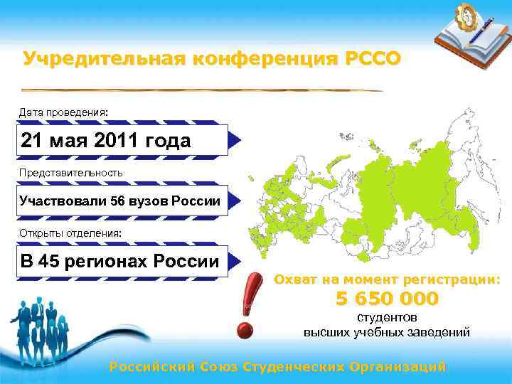 Учредительная конференция РССО Дата проведения: 21 мая 2011 года Представительность Участвовали 56 вузов России