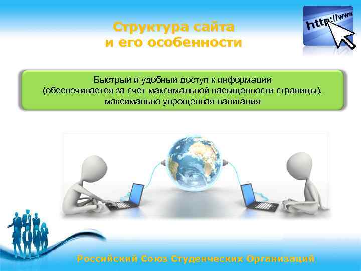 Структура сайта и его особенности Быстрый и удобный доступ к информации (обеспечивается за счет