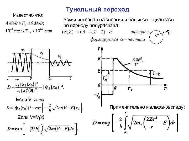 Известно что: Тунельный переход Узкий интервал по энергии и большой – диапазон по периоду