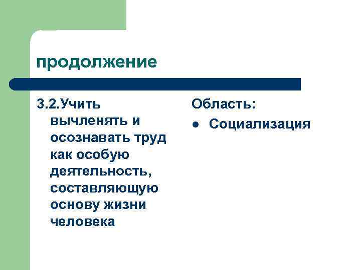 продолжение 3. 2. Учить вычленять и осознавать труд как особую деятельность, составляющую основу жизни