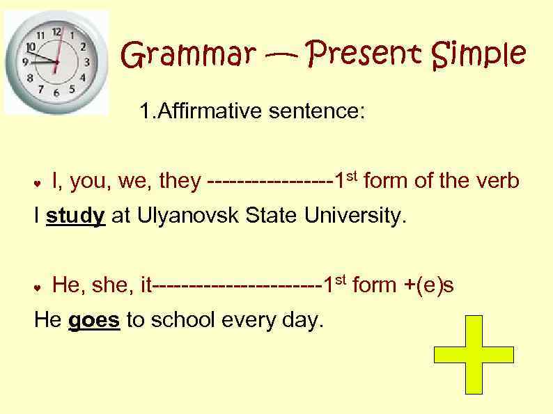 Grammar — Present Simple 1. Affirmative sentence: ♥ I, you, we, they ---------1 st