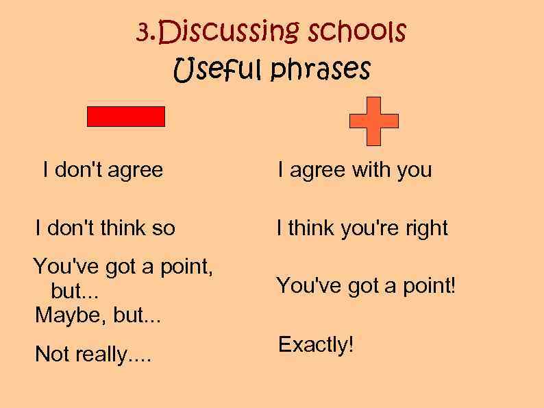 3. Discussing schools Useful phrases I don't agree I agree with you I don't
