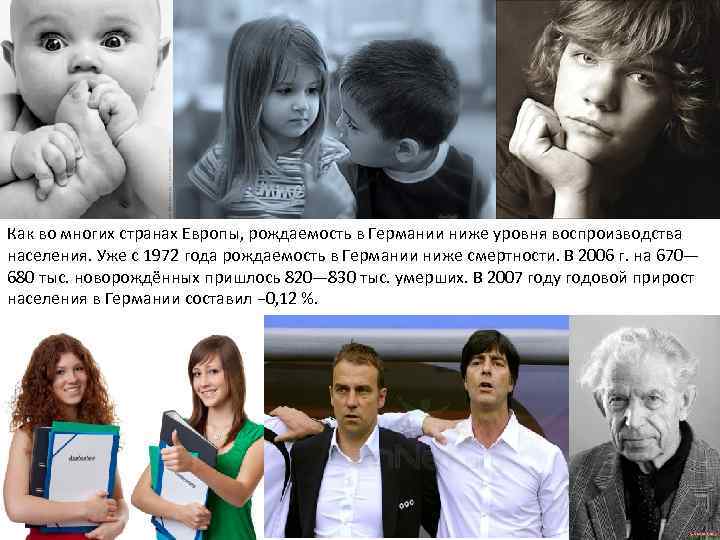 Как во многих странах Европы, рождаемость в Германии ниже уровня воспроизводства населения. Уже с