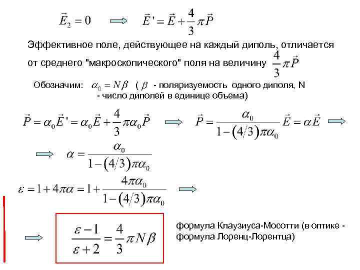 Эффективное поле, действующее на каждый диполь, отличается от среднего 
