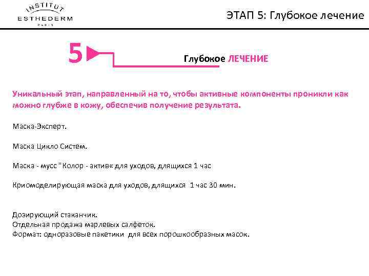 NOTRE METHODE DE SOIN ЭТАП 5: Глубокое лечение 5 Глубокое ЛЕЧЕНИЕ Уникальный этап, направленный