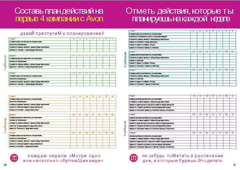 Отметь действия, которые ты планируешь на каждой н д л еее Составь план действий