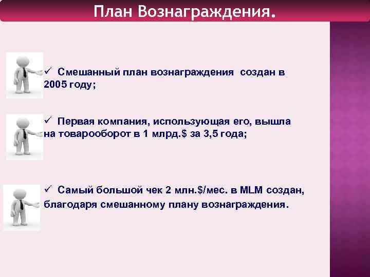 План Вознаграждения. ü Смешанный план вознаграждения создан в 2005 году; ü Первая компания, использующая