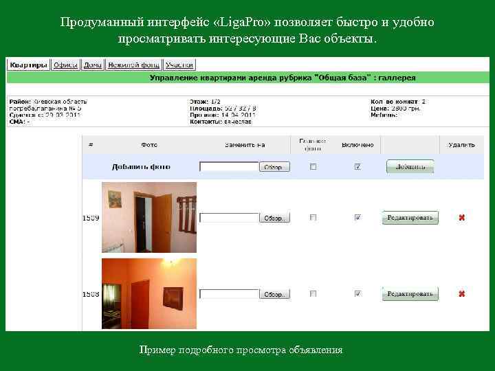 Продуманный интерфейс «Liga. Pro» позволяет быстро и удобно просматривать интересующие Вас объекты. Пример подробного