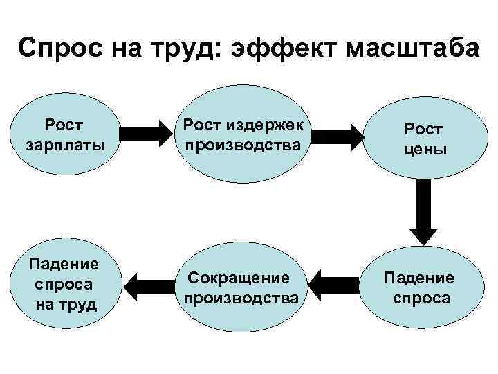 Спрос на труд: эффект масштаба Рост зарплаты Рост издержек производства Падение спроса на труд